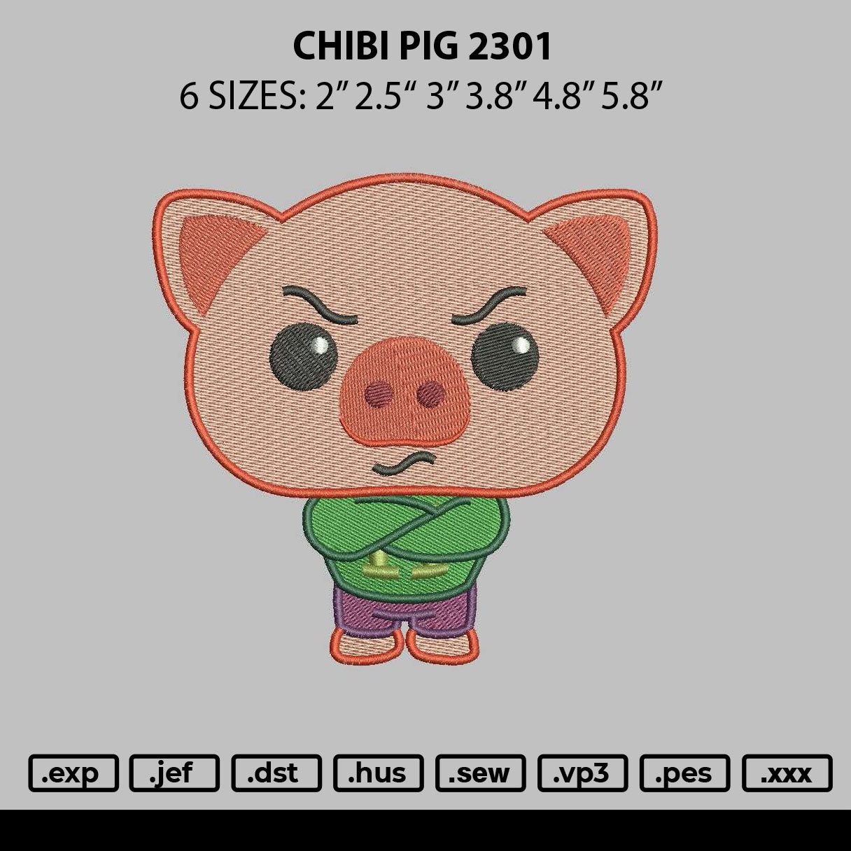 Chibi Pig 2301 Embroidery File 6 sizes