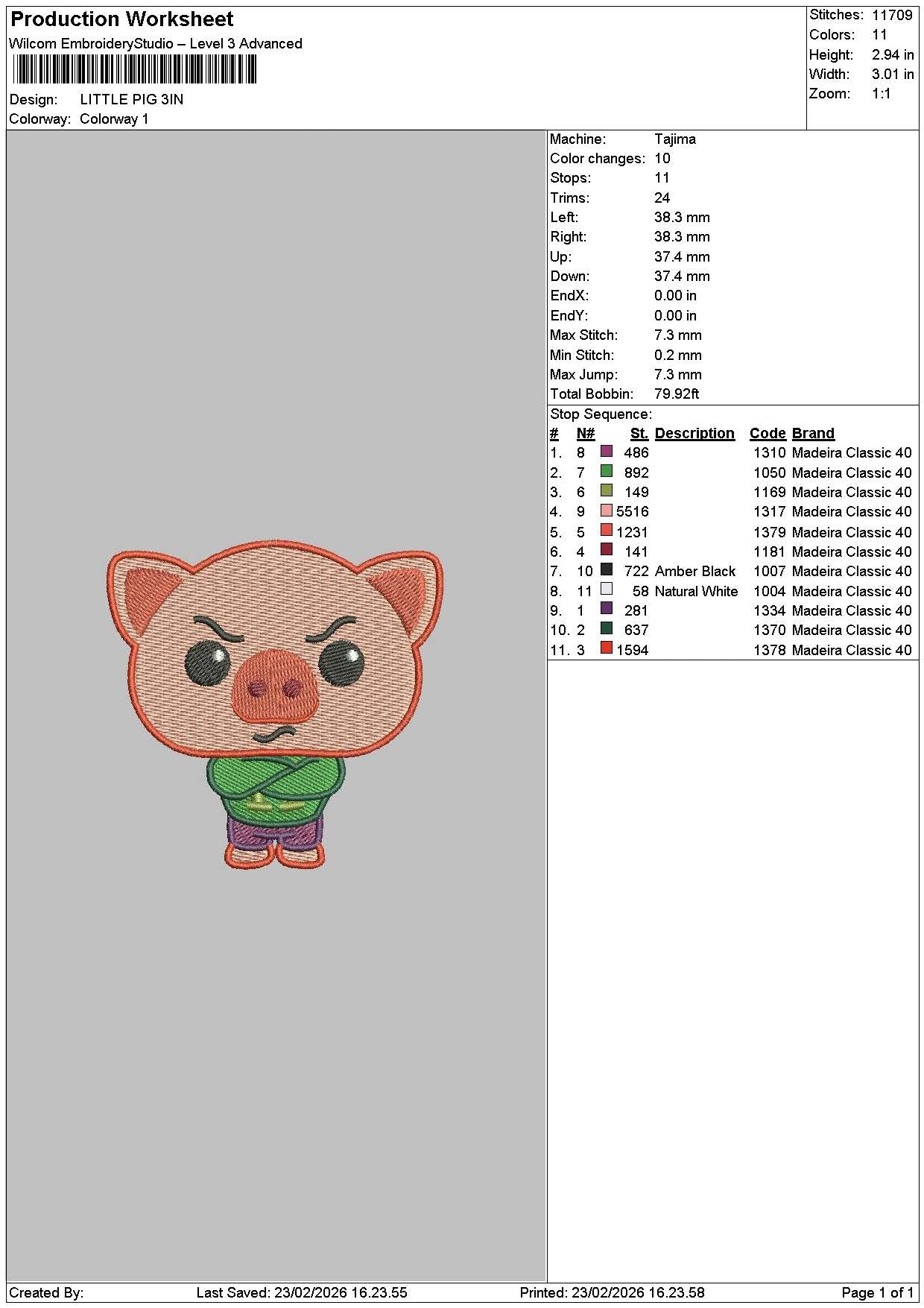 Chibi Pig 2301 Embroidery File 6 sizes