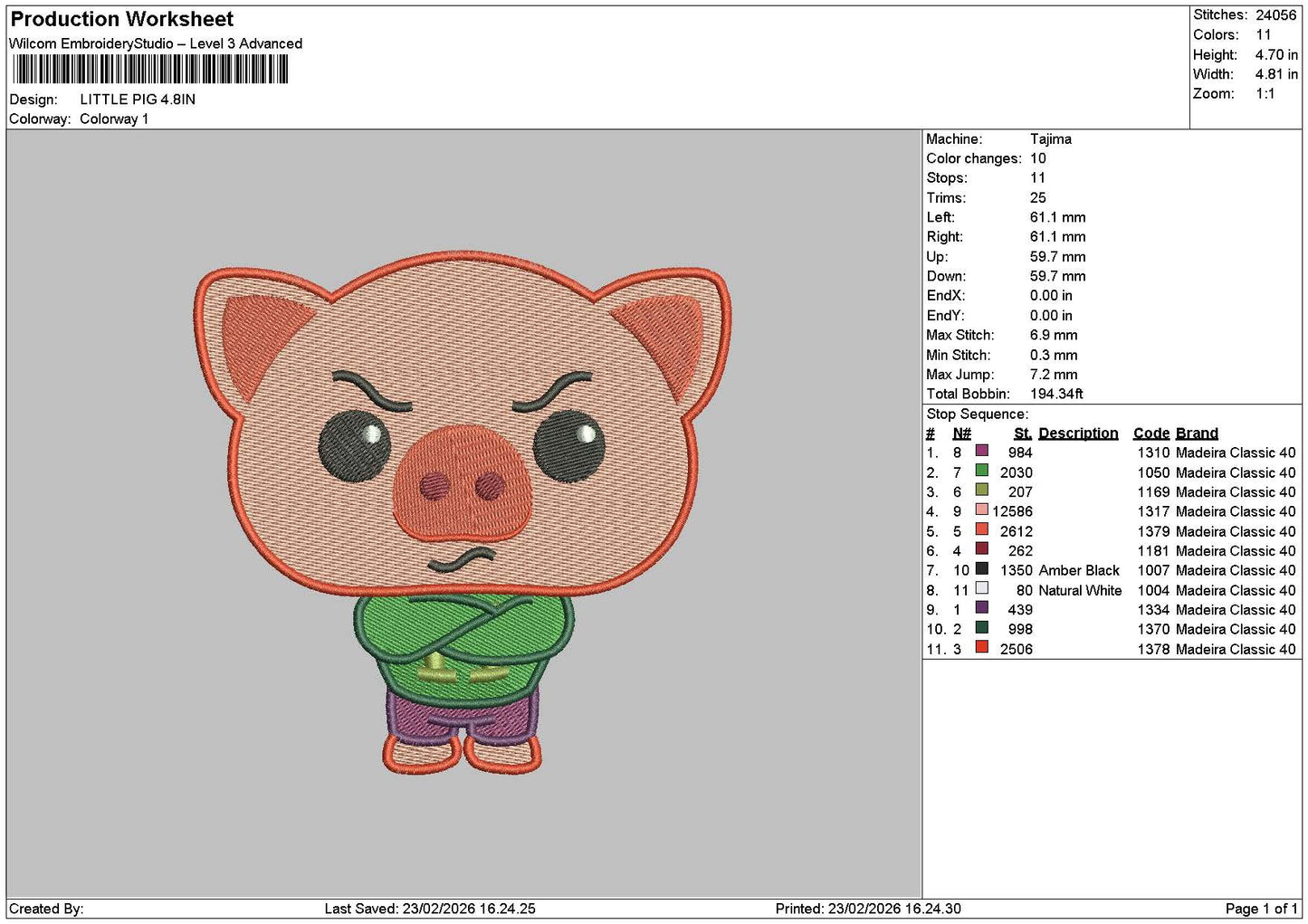 Chibi Pig 2301 Embroidery File 6 sizes