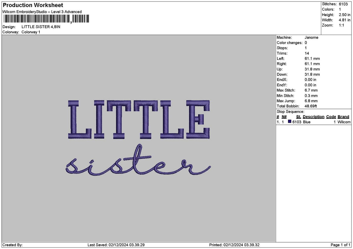 Lilsistertext Embroidery File 6 sizes
