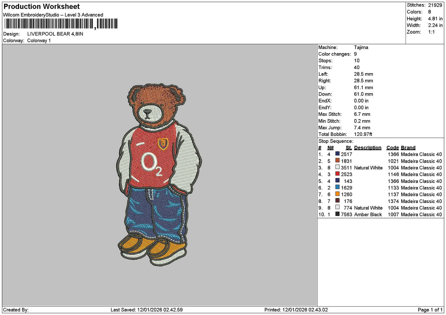 Bear 1201 Embroidery File 6 sizes