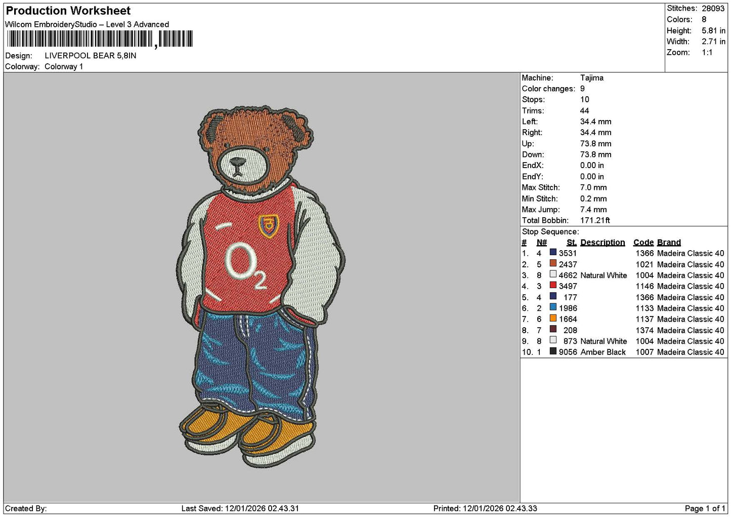 Bear 1201 Embroidery File 6 sizes