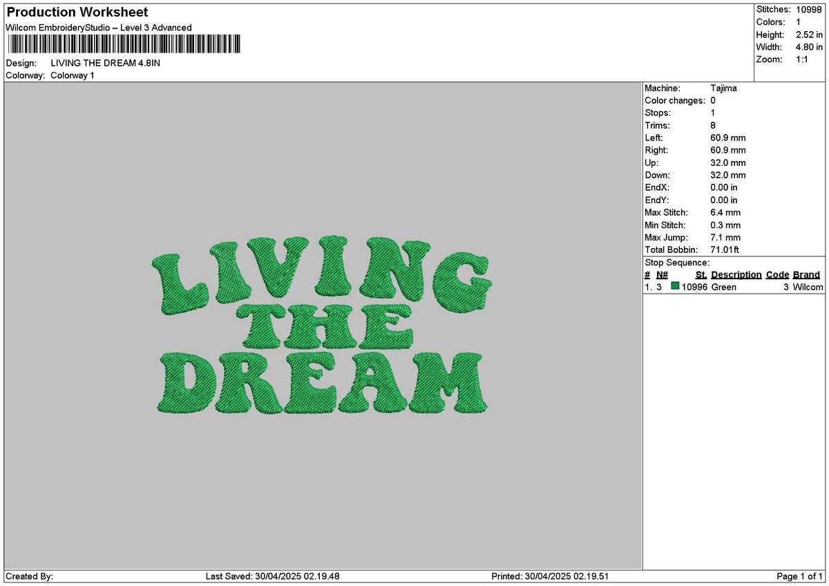 Livingtext 2904 Embroidery File 6 sizes