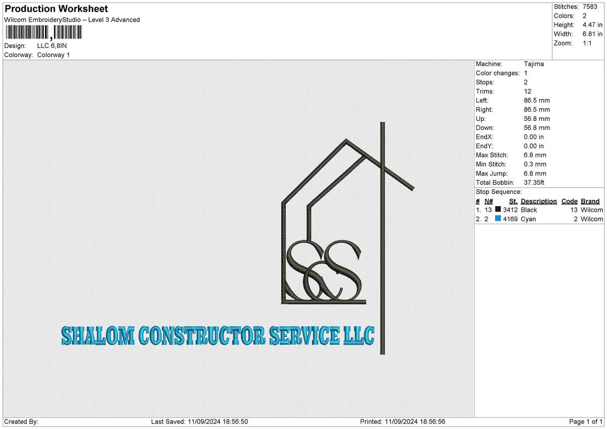 LLC Embroidery File 6 size