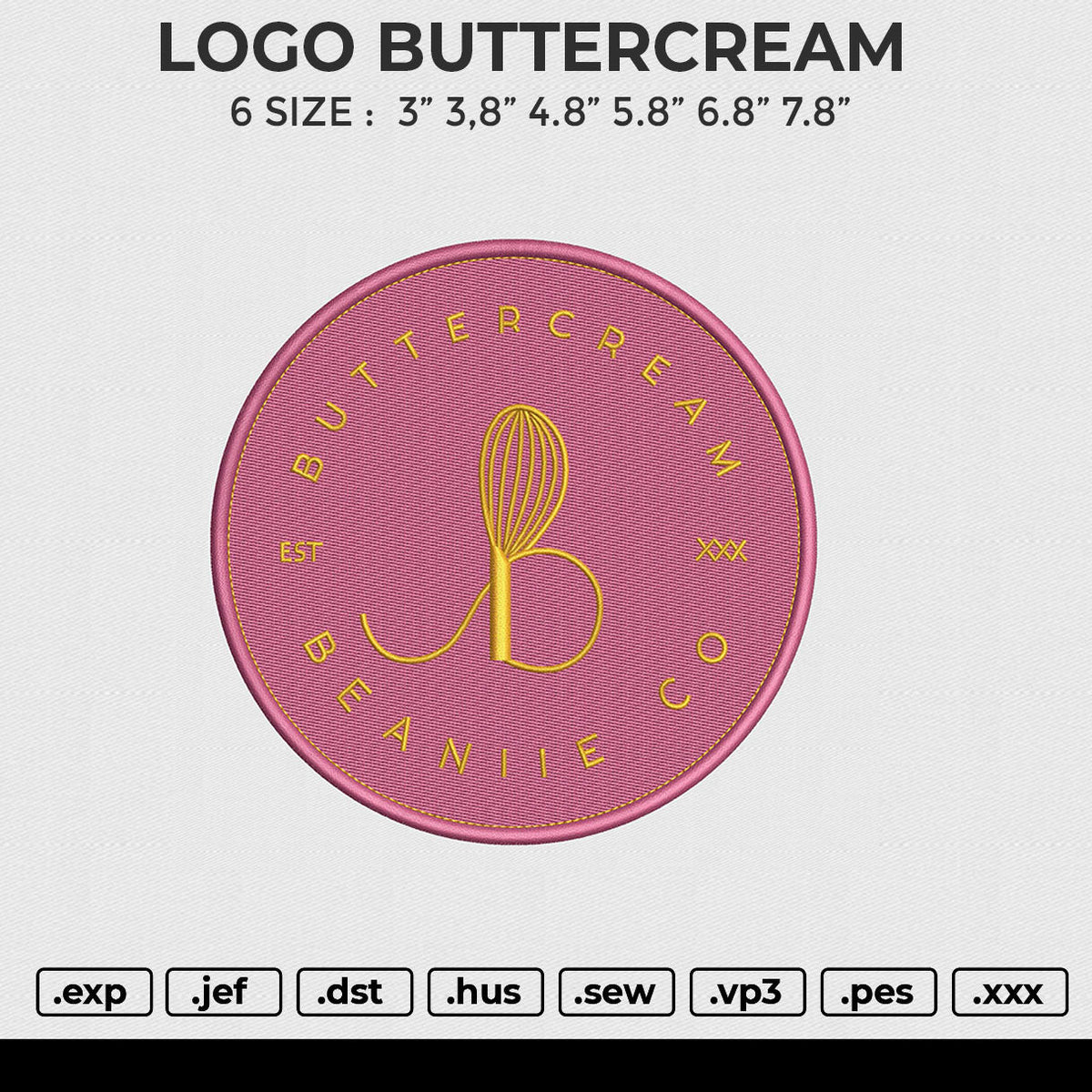 LOGO BUTTERCREAM Embroidery File 6 size
