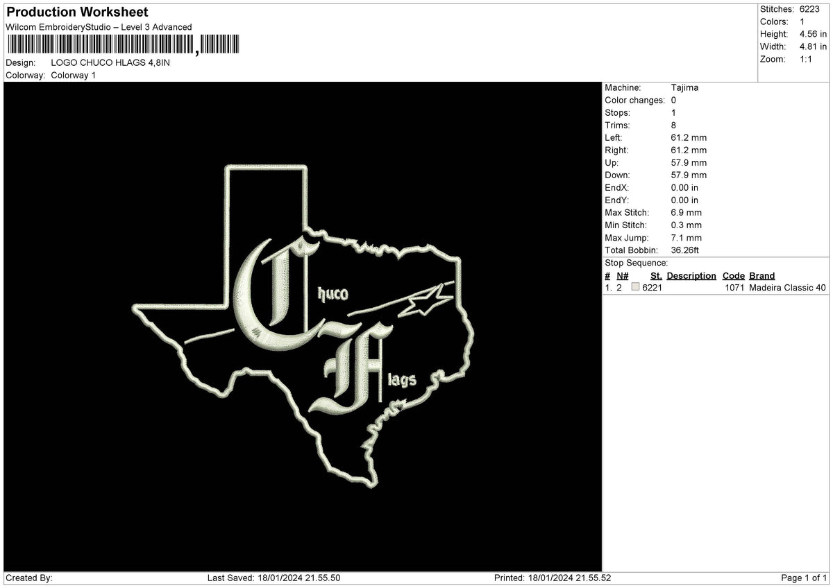 Maps1801 Embroidery File 6 sizes