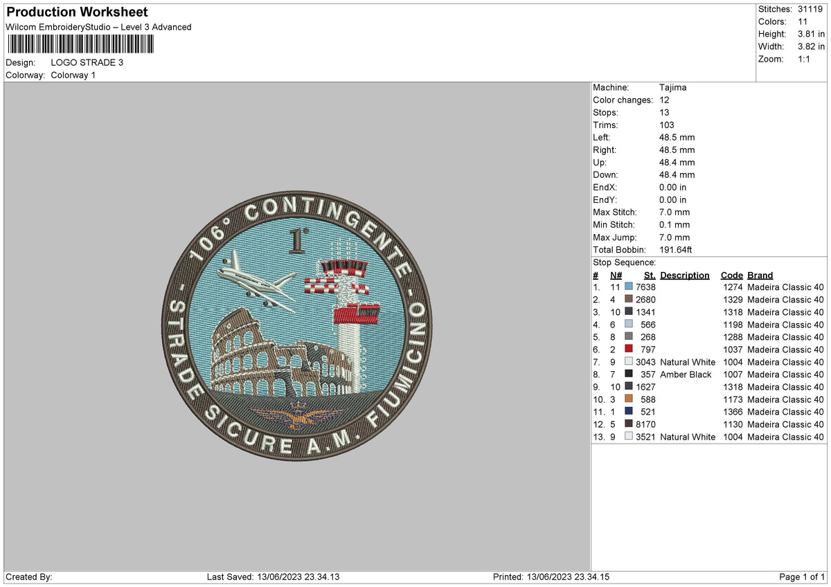 Logo Strade Embroidery File 6 sizes