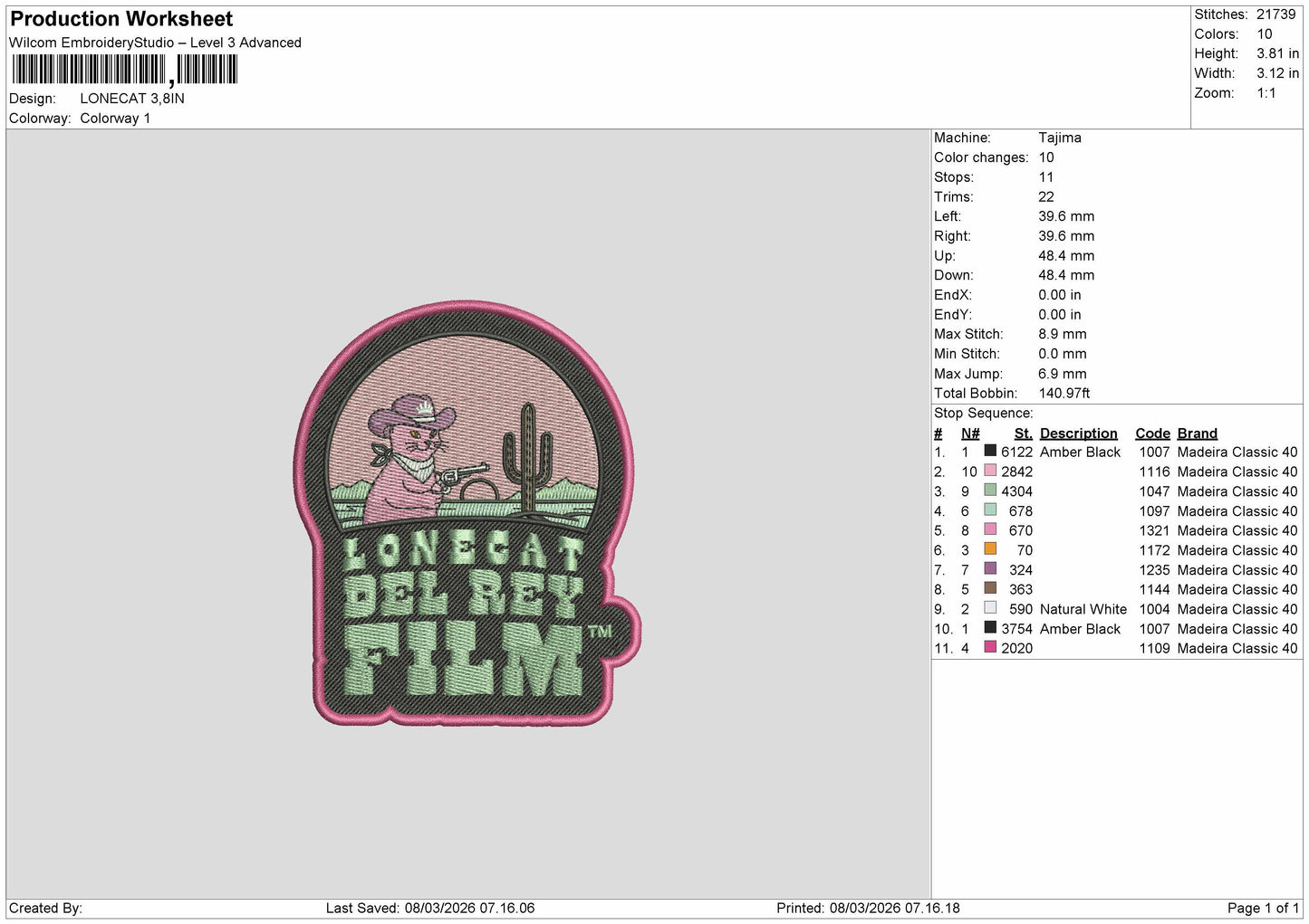 LONECAT Embroidery File 6 sizes