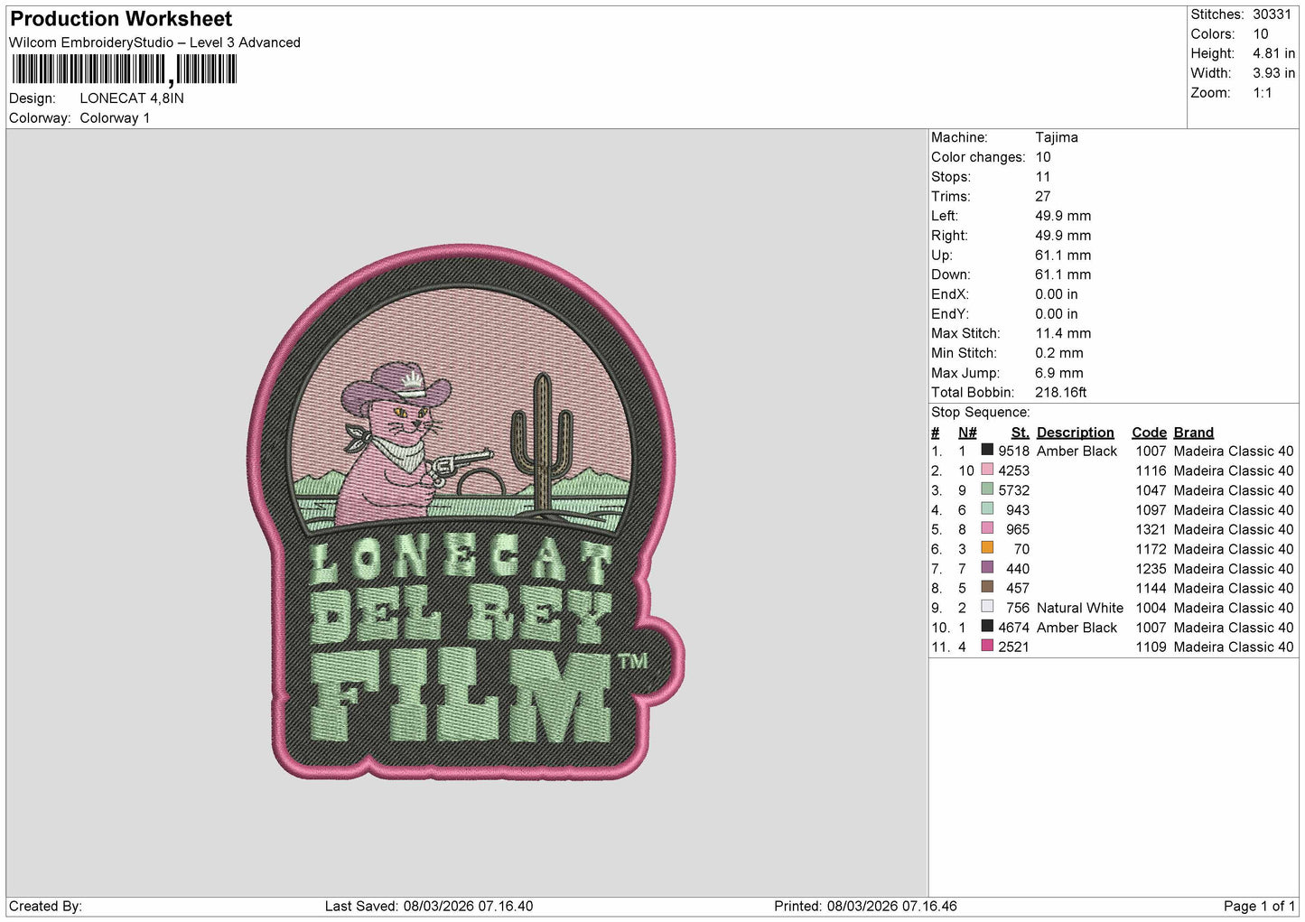 LONECAT Embroidery File 6 sizes