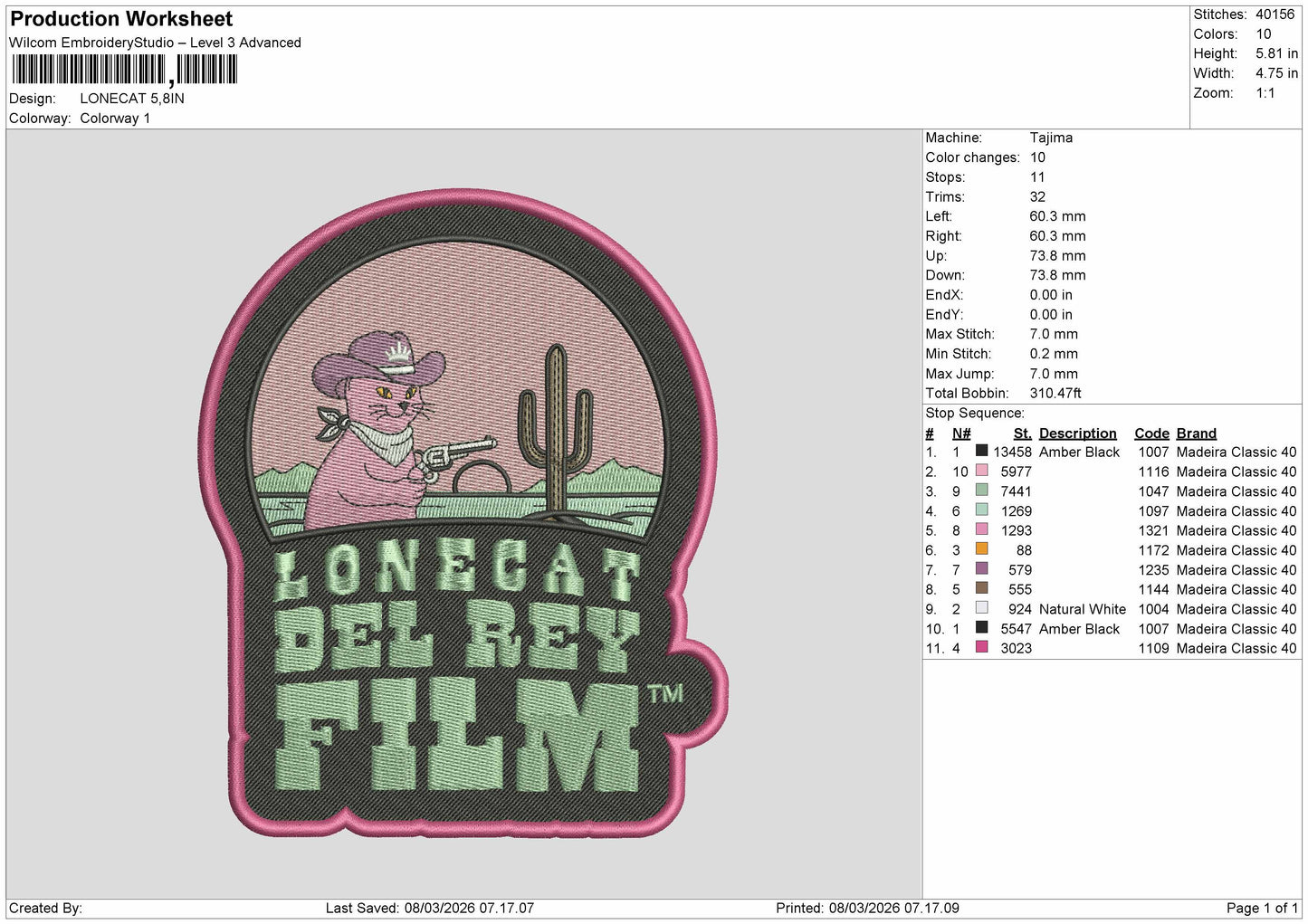 LONECAT Embroidery File 6 sizes