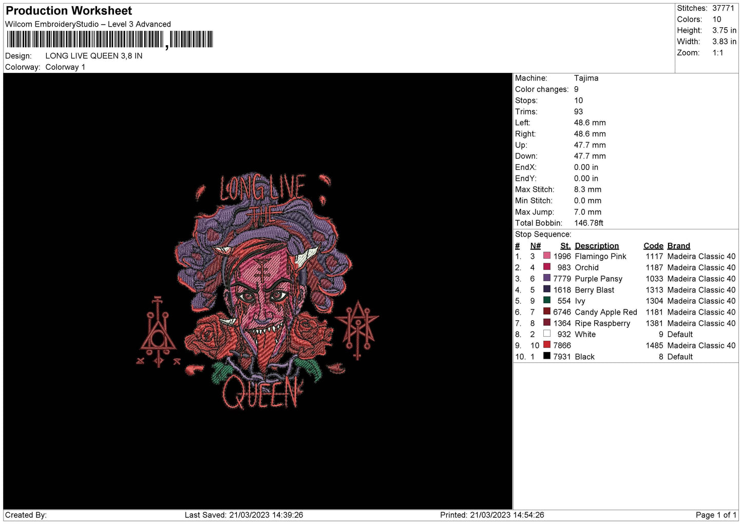 Ll Queen Embroidery File 6 sizes