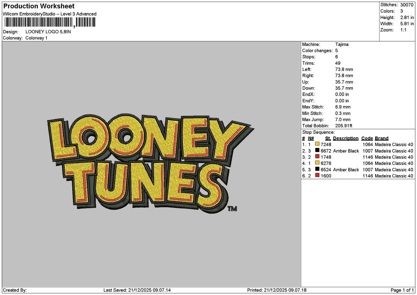 Looneytext 2112 Embroidery File 6 sizes