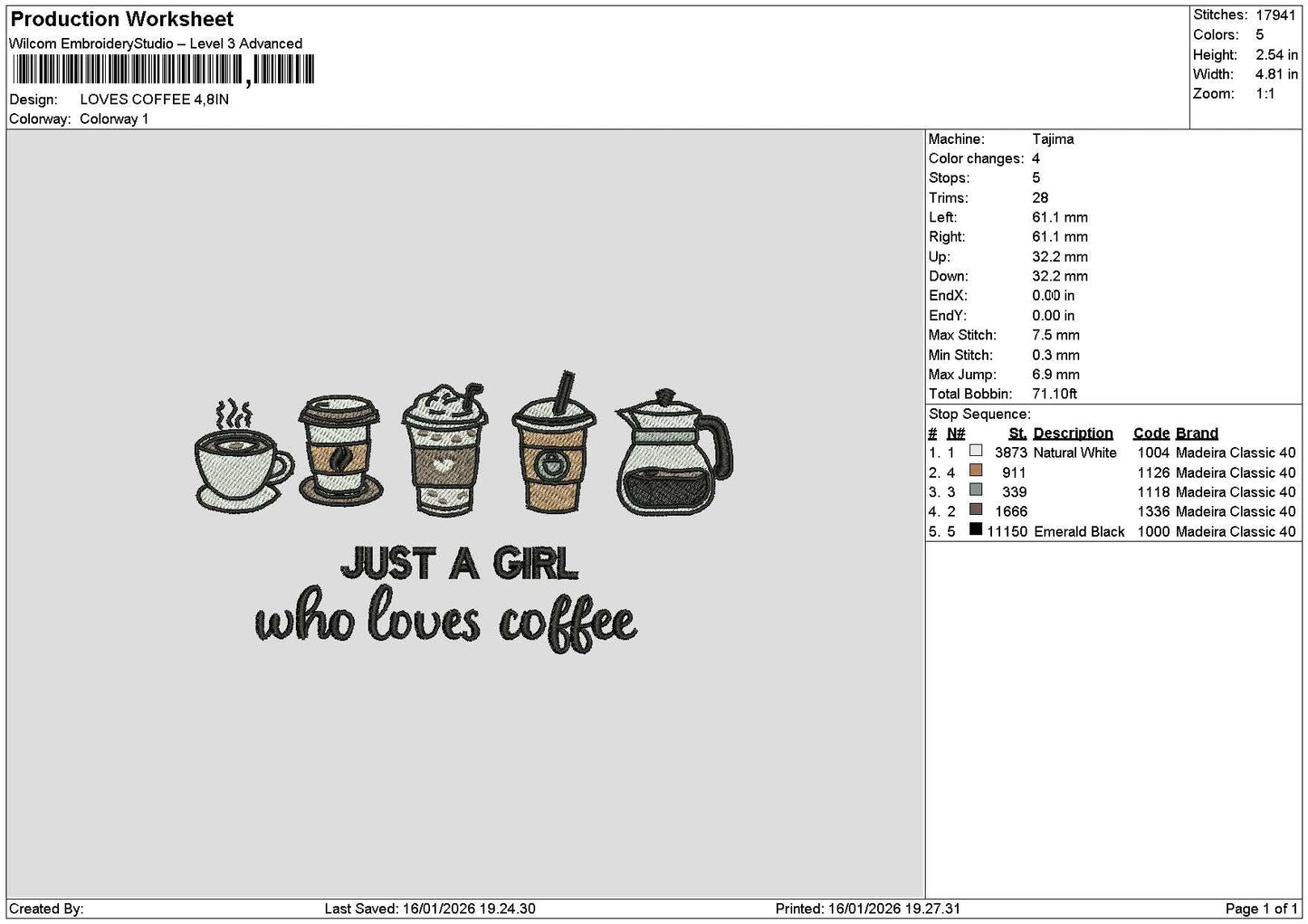 Coffee 1601 Embroidery File 6 sizes