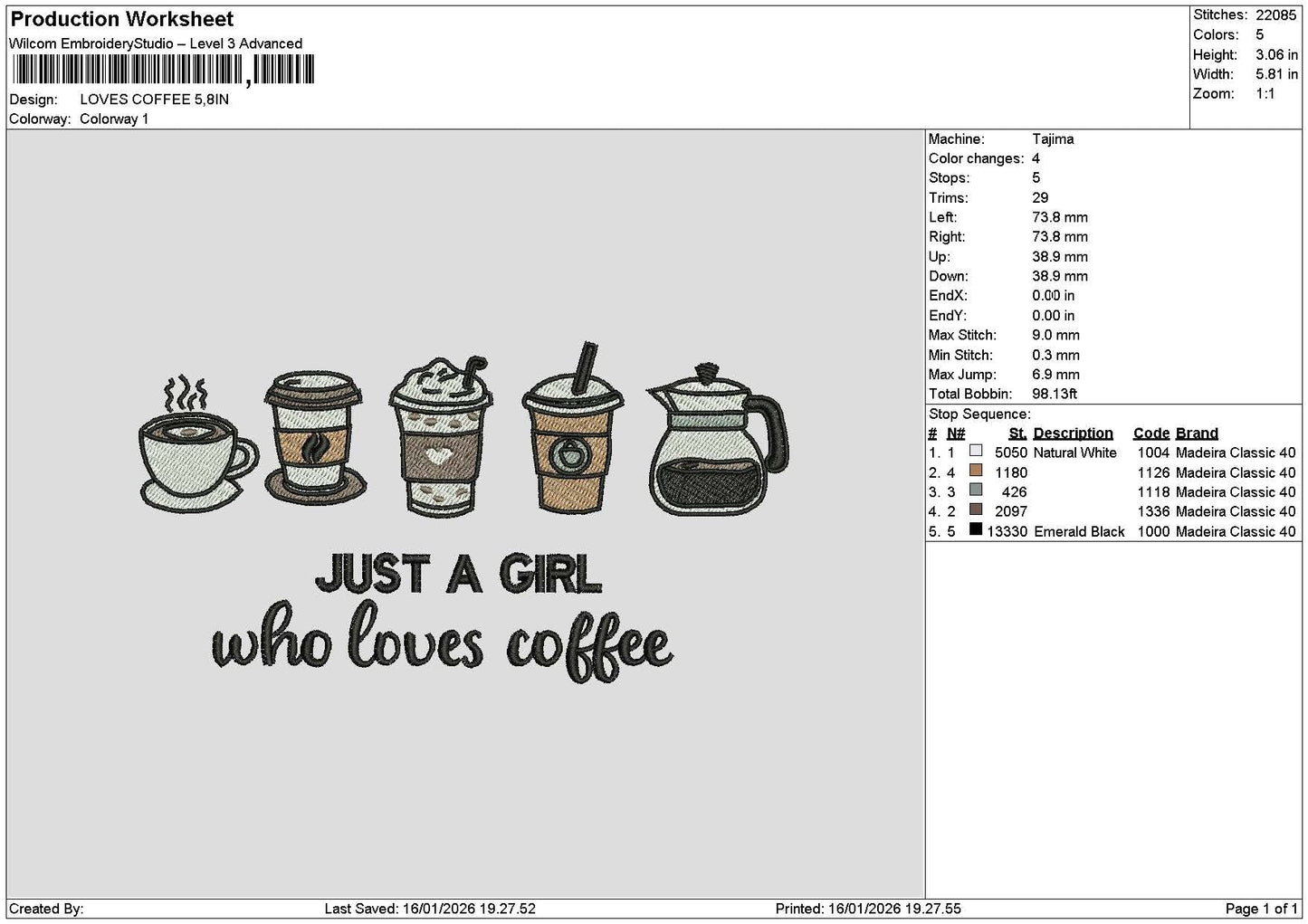 Coffee 1601 Embroidery File 6 sizes