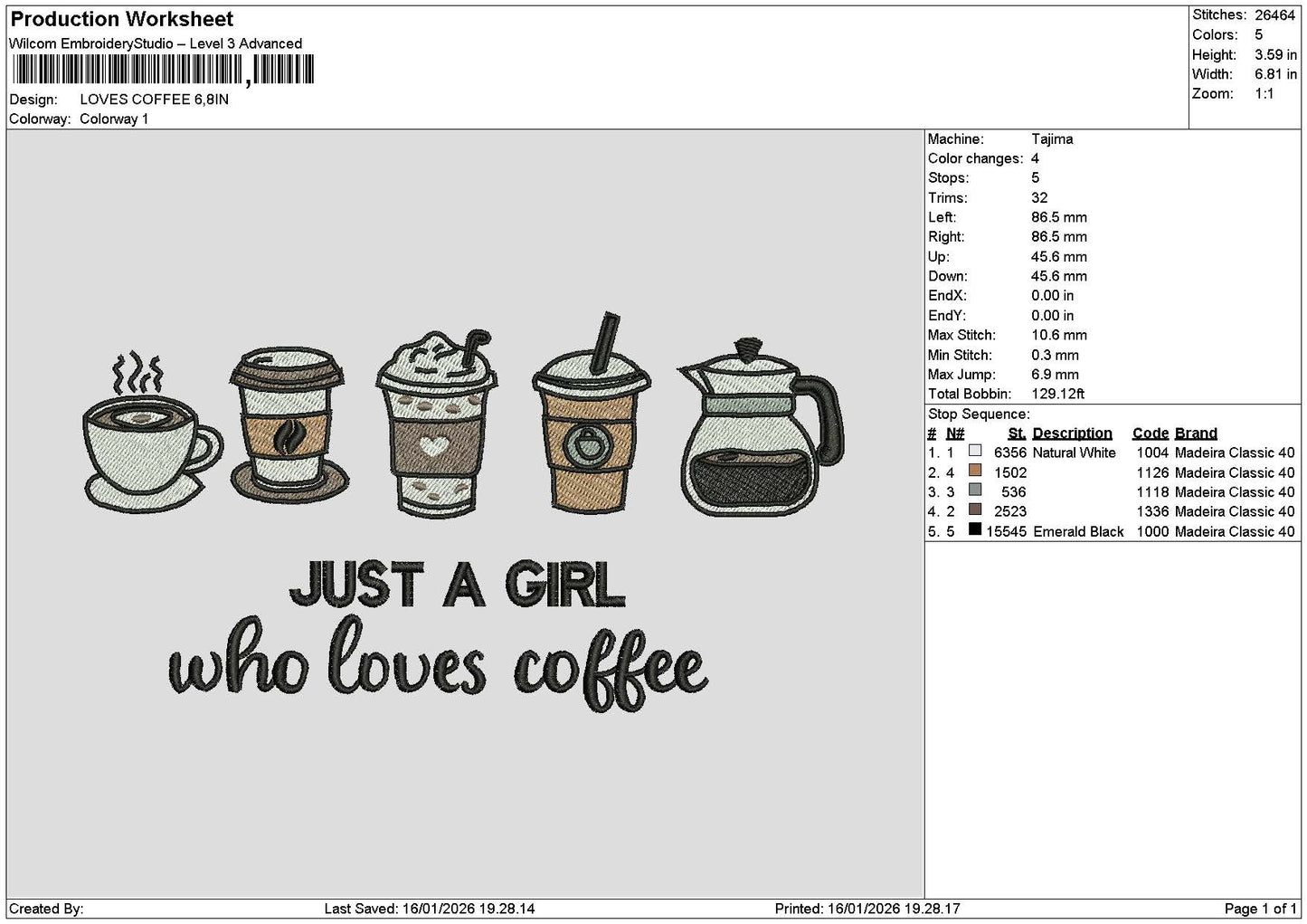 Coffee 1601 Embroidery File 6 sizes