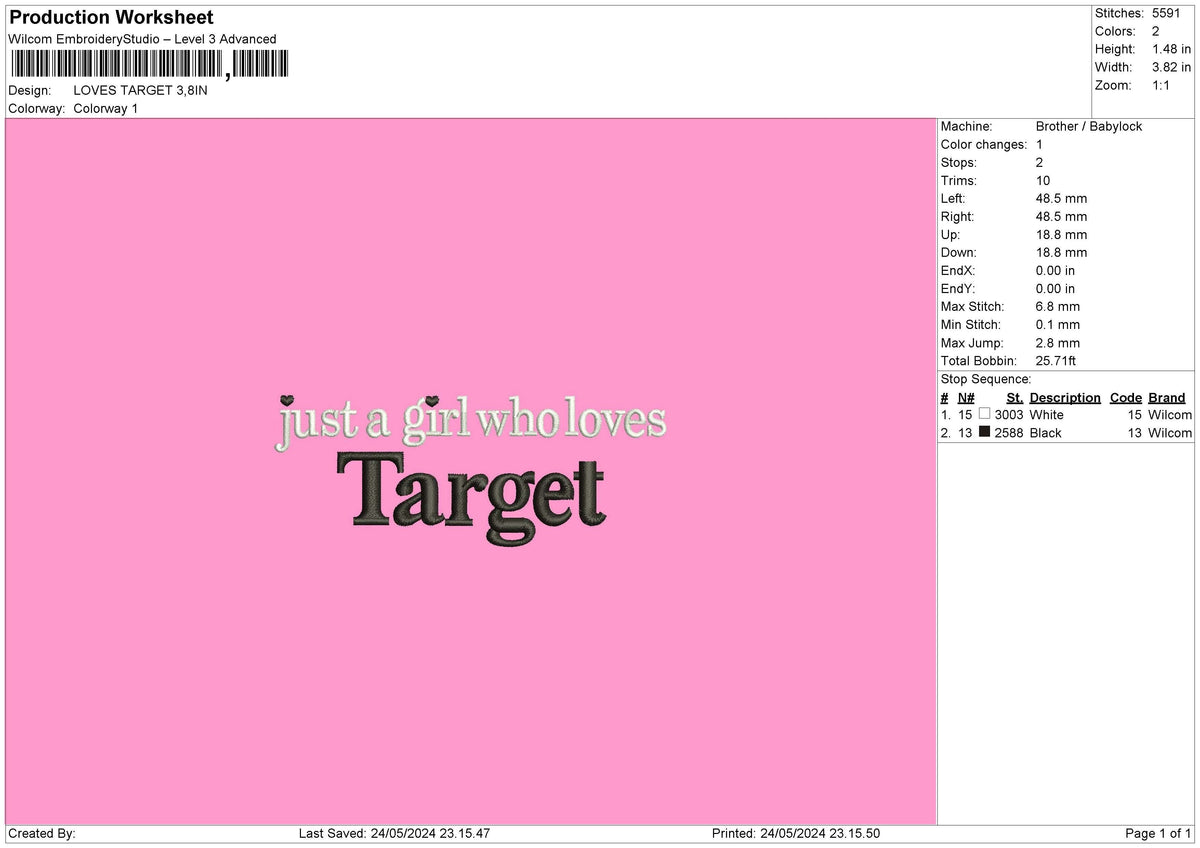 Target Text Embroidery File 6 sizes