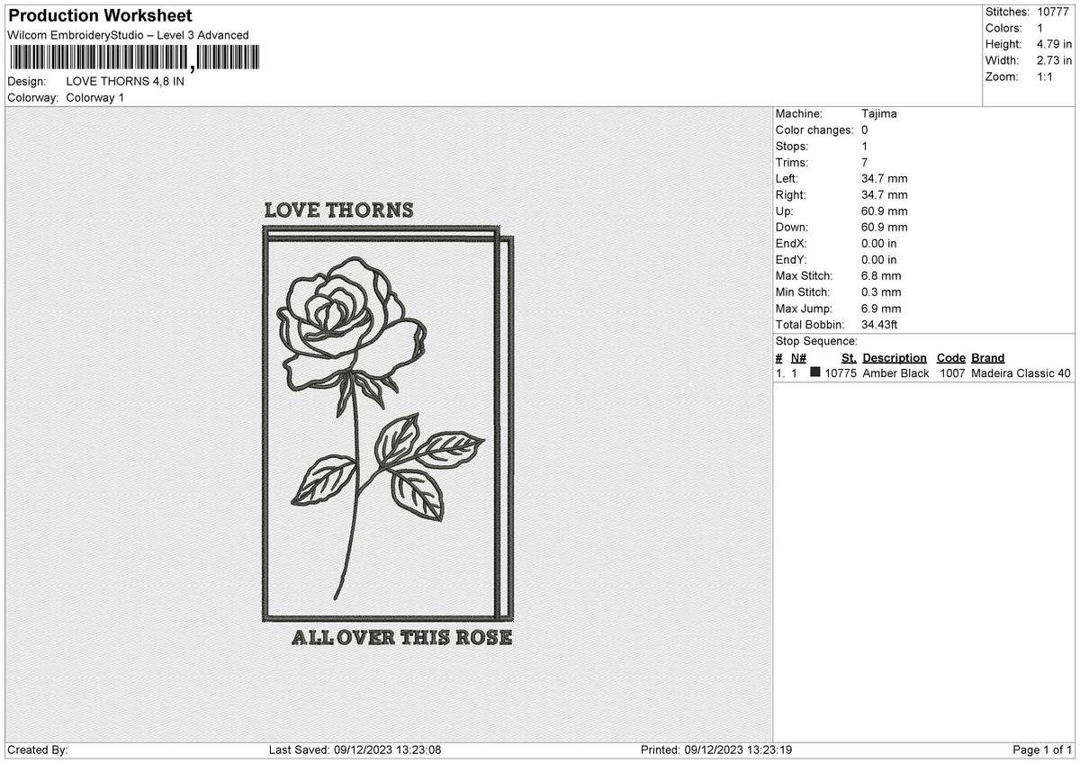 LOVE THORNS Embroidery File 6 size