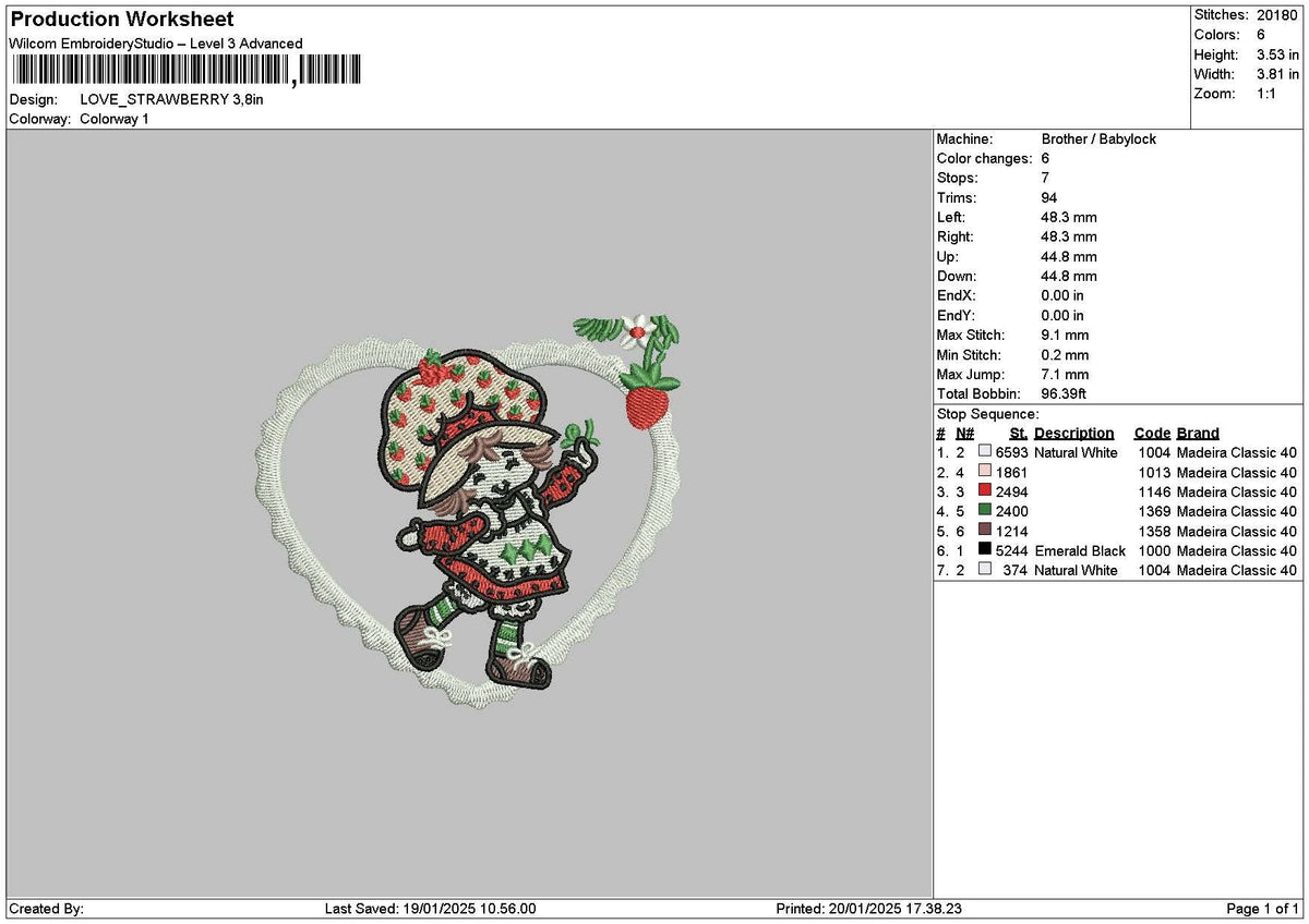 Strawberry Chibi Embroidery File 6 sizes