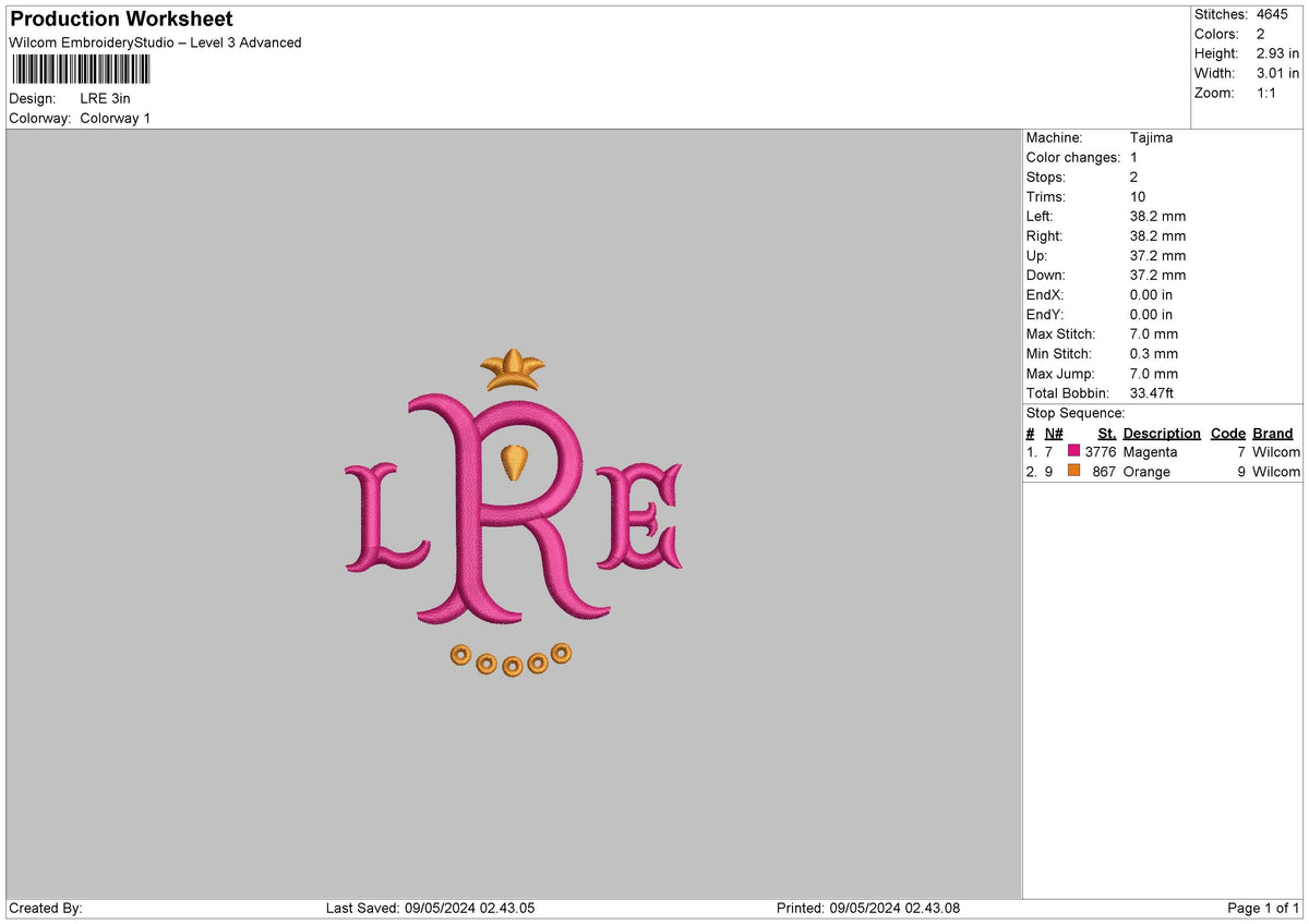 Lre Text Embroidery File 6 sizes