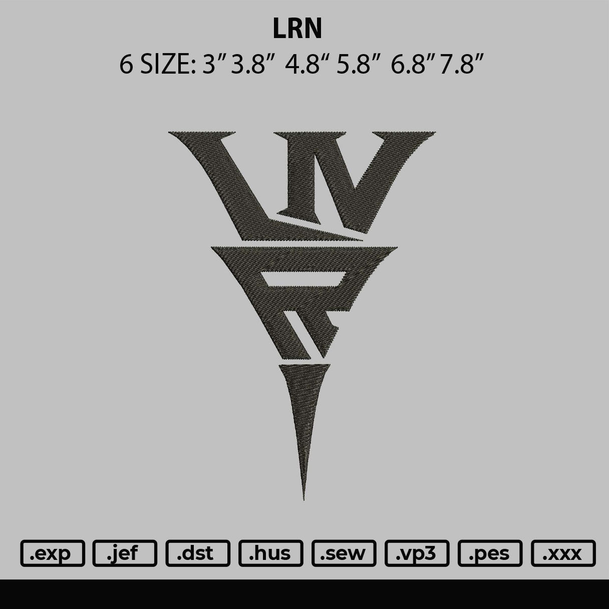 Lrn Logo Embroidery File 6 sizes