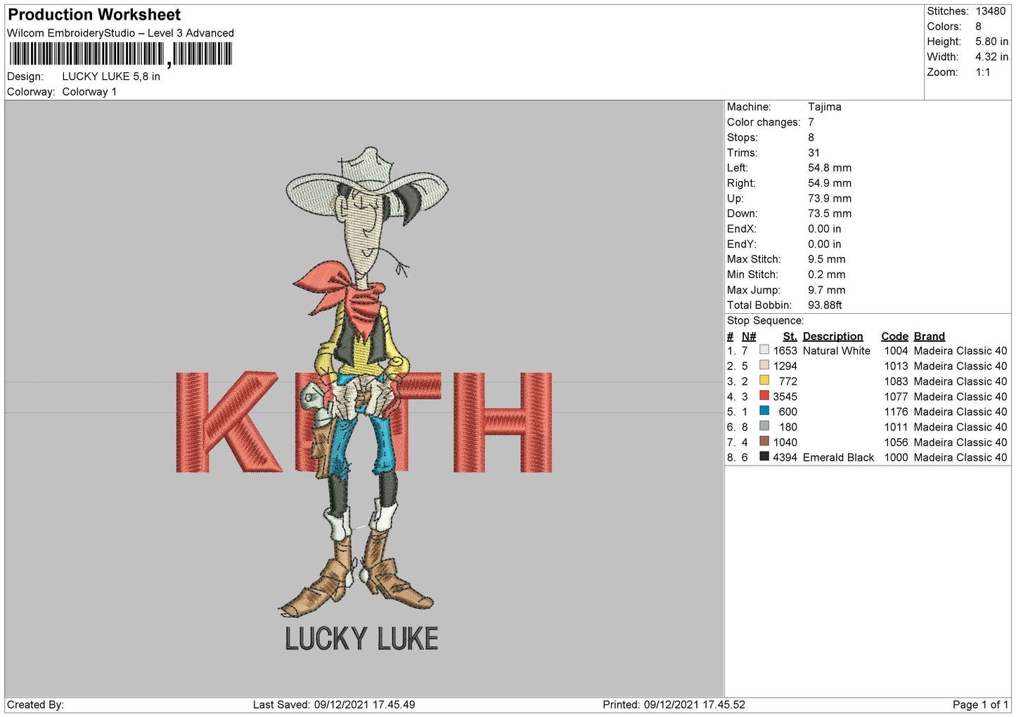 Lucky Luke Embroidery
