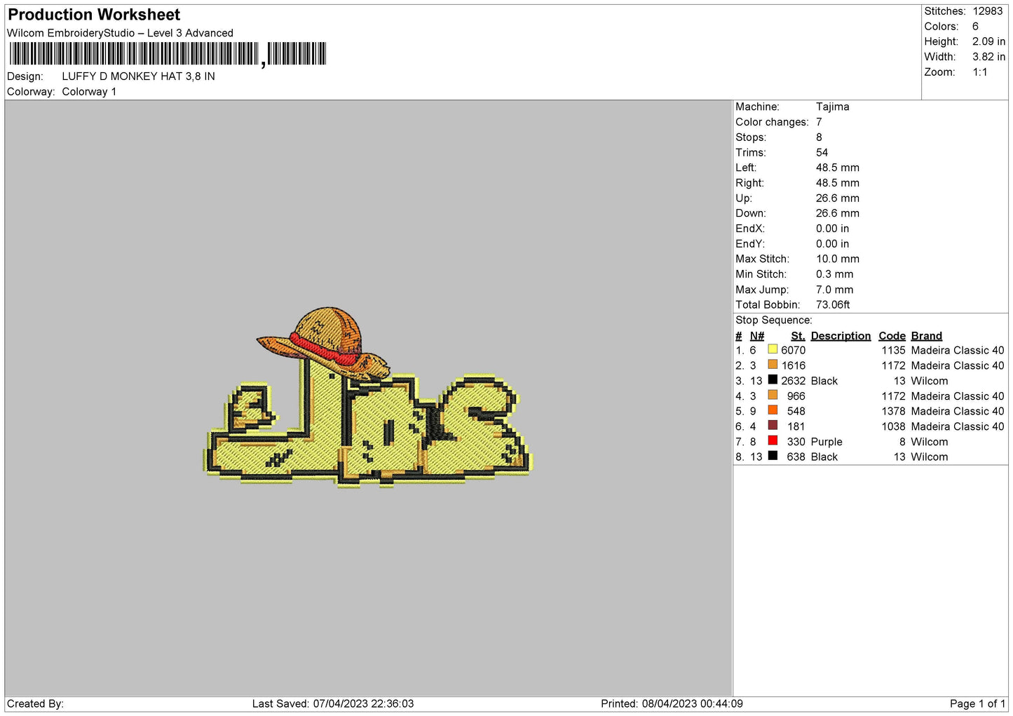 Luffy D Hat Embroidery