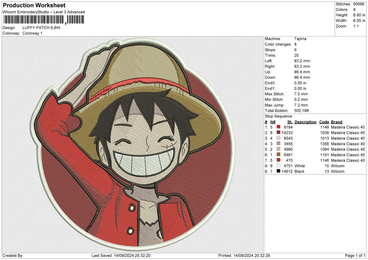 LUFFY PATCH Embroidery File 6 size