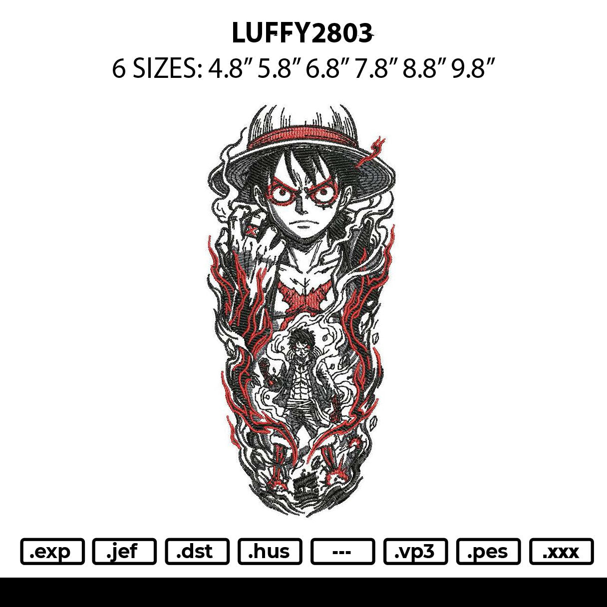 Luffy2803 Embroidery File 6 sizes