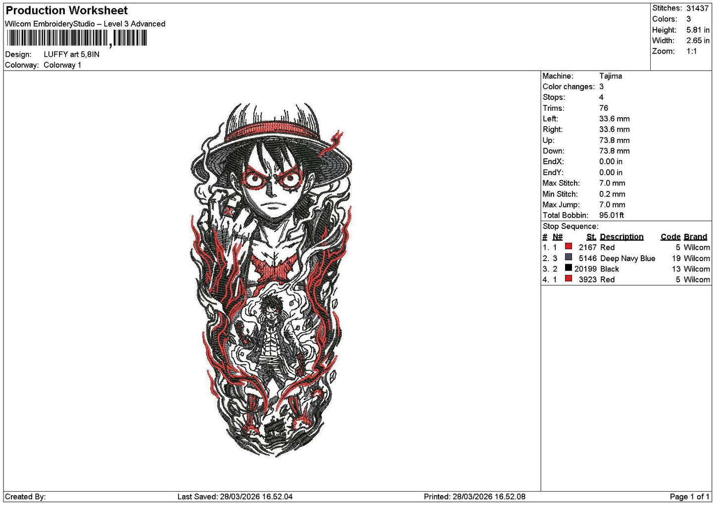 Luffy2803 Embroidery File 6 sizes