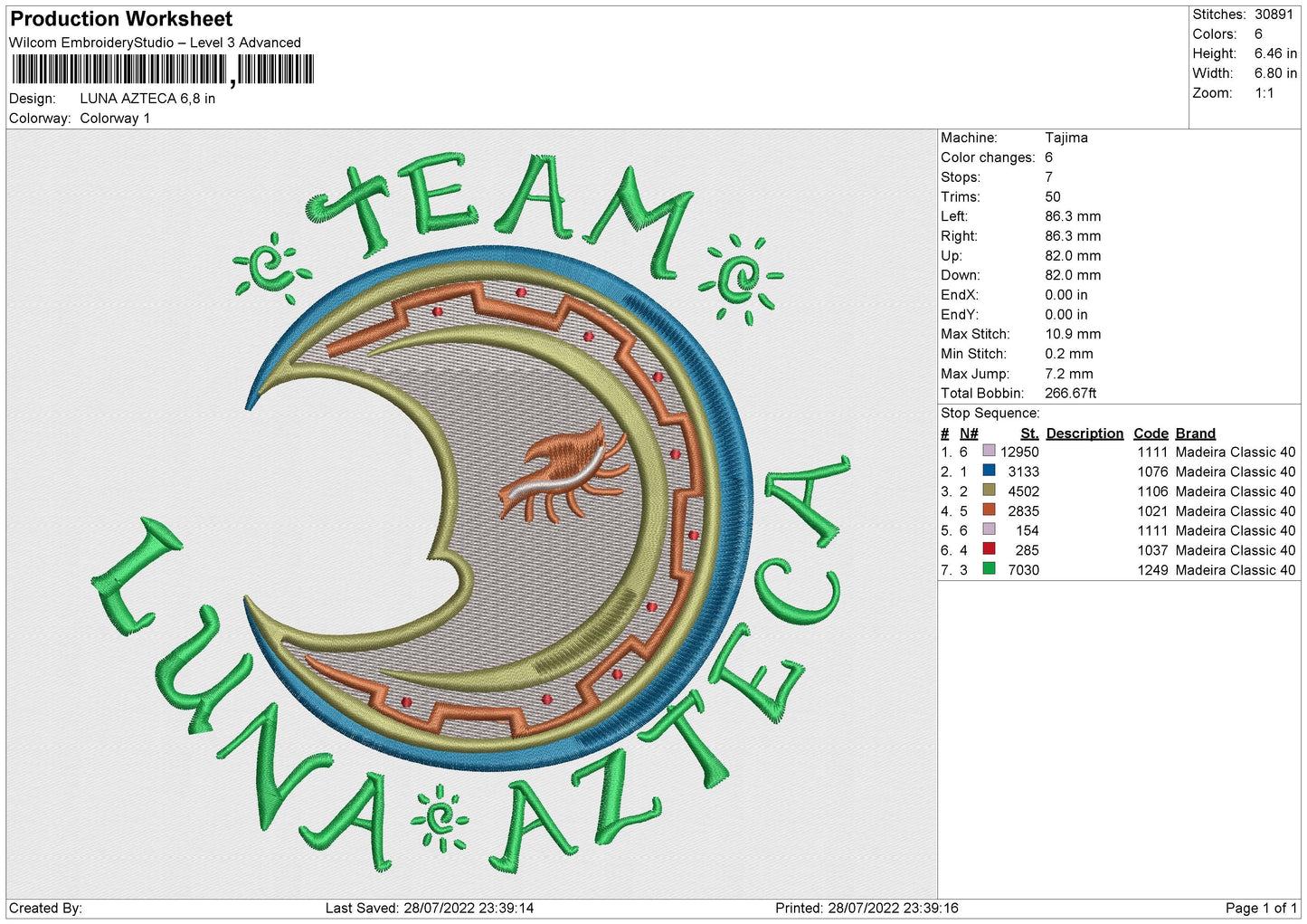 LUNA AZTECA Embroidery