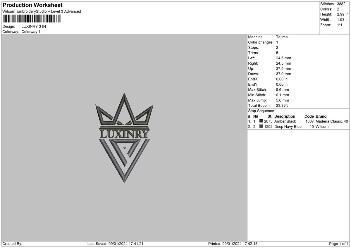 Luxin L Embroidery File 6 sizes