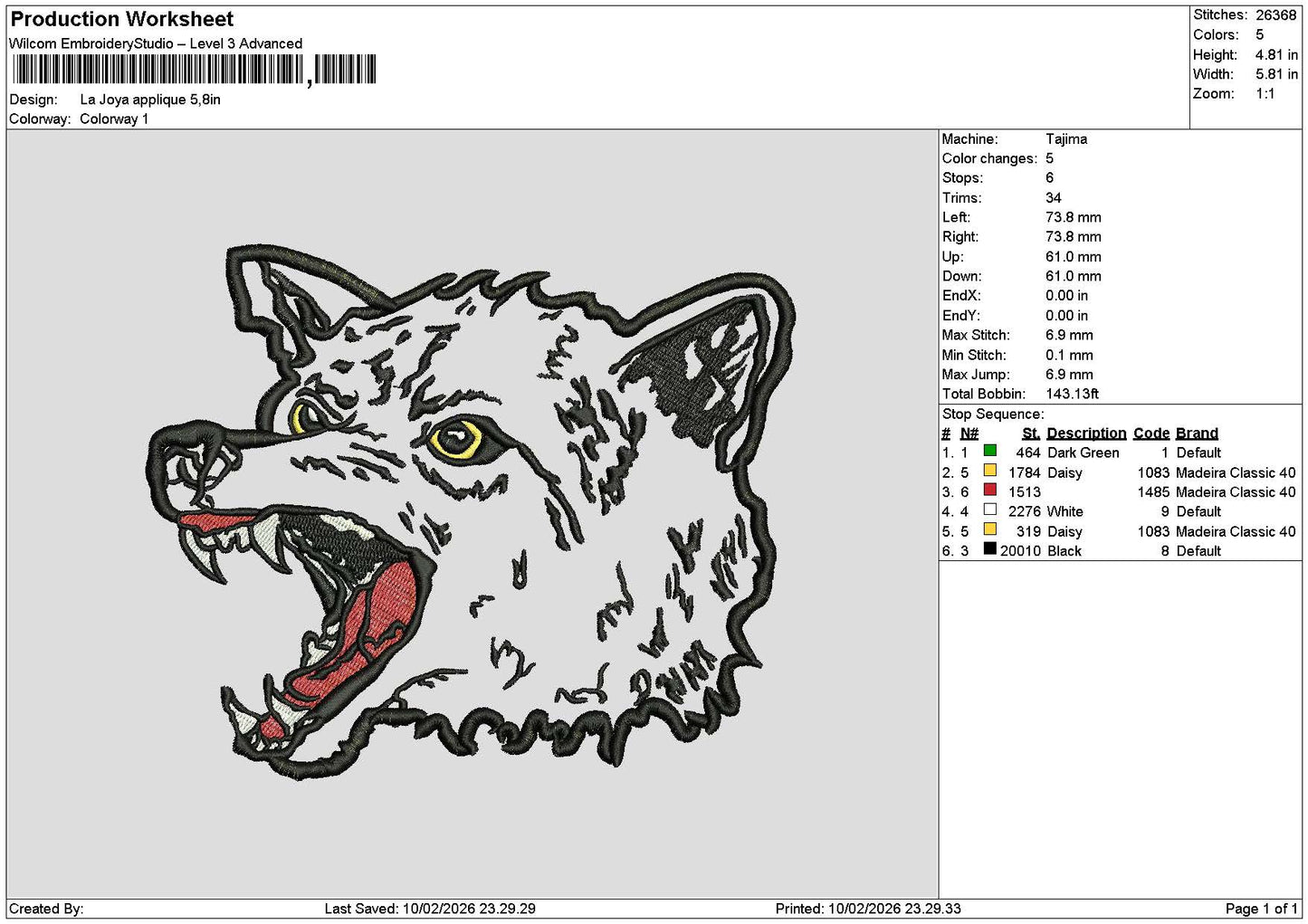 Wolf Applique Embroidery File 6 sizes