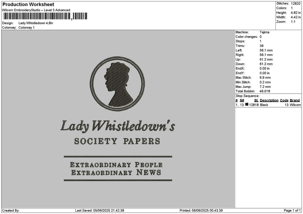 Ladytext 0506 Embroidery File 6 sizes