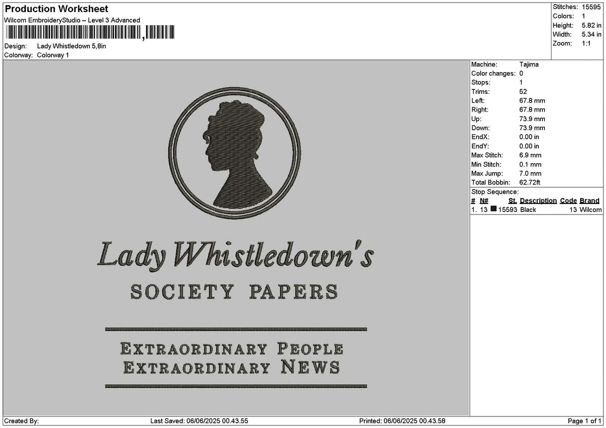 Ladytext 0506 Embroidery File 6 sizes