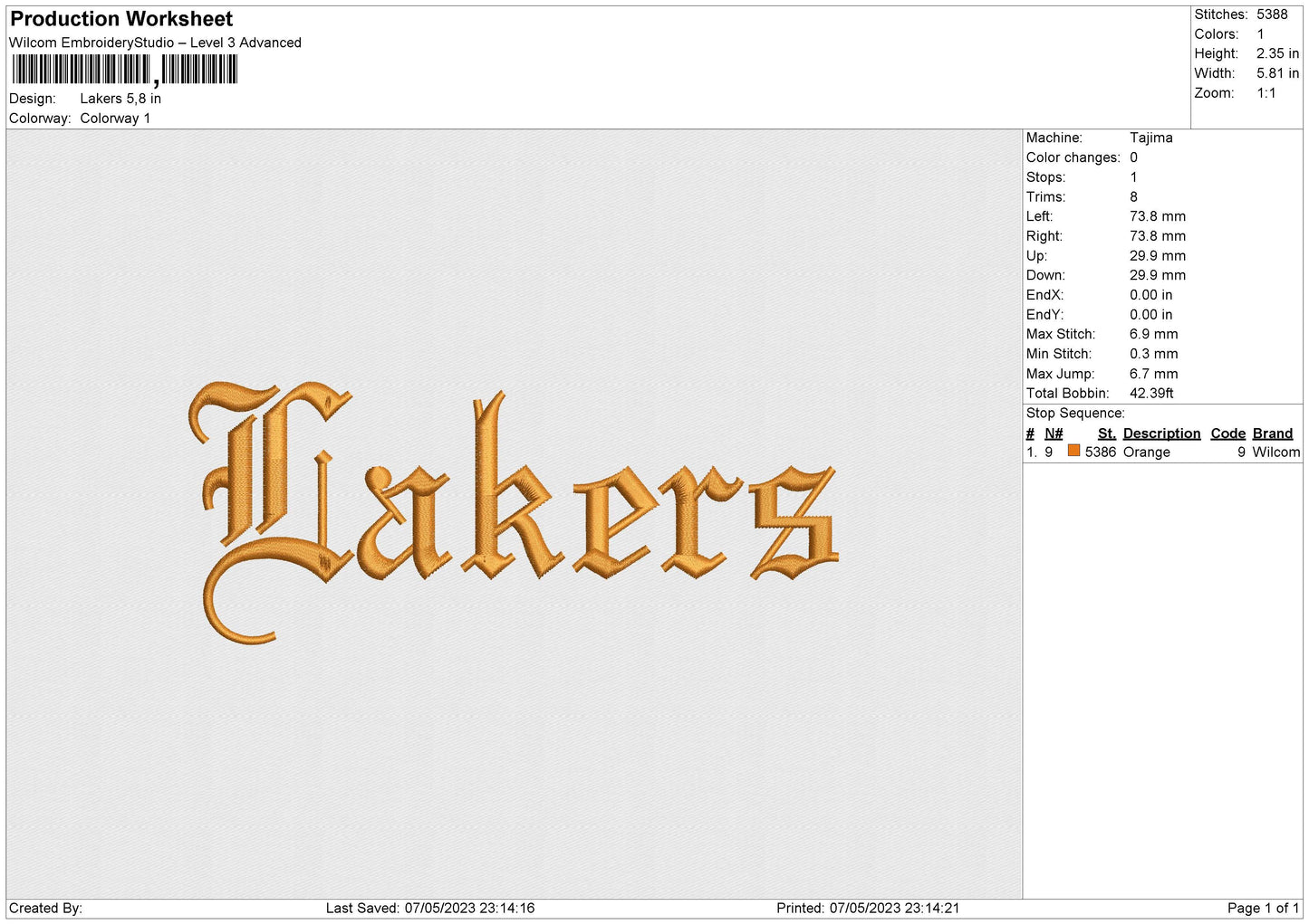 Lakers Embroidery