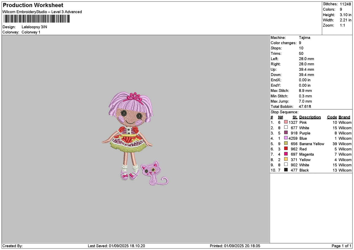 Purple Girl Embroidery File 6 sizes