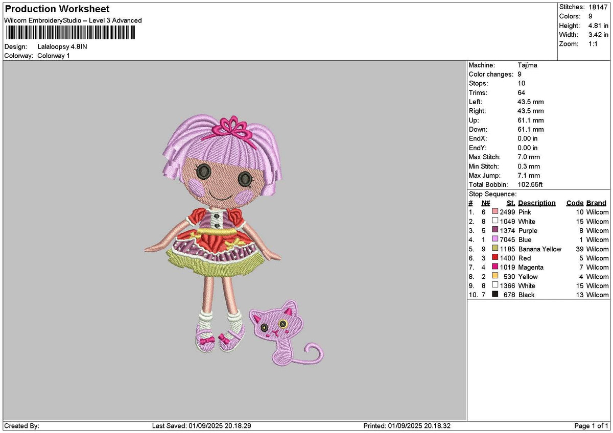 Purple Girl Embroidery File 6 sizes