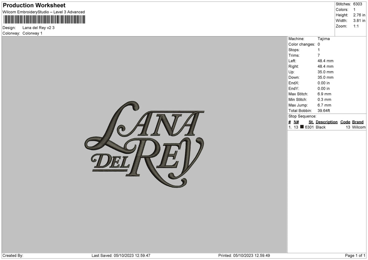 Lana Text V2 Embroidery File 6 sizes