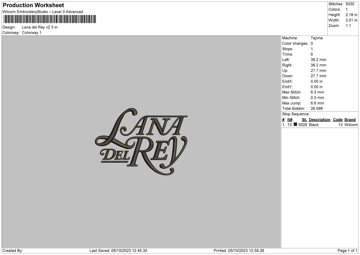 Lana Text V2 Embroidery File 6 sizes