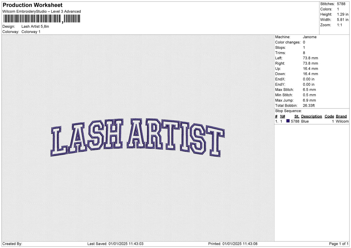 Lash Artist Embroidery File 6 size
