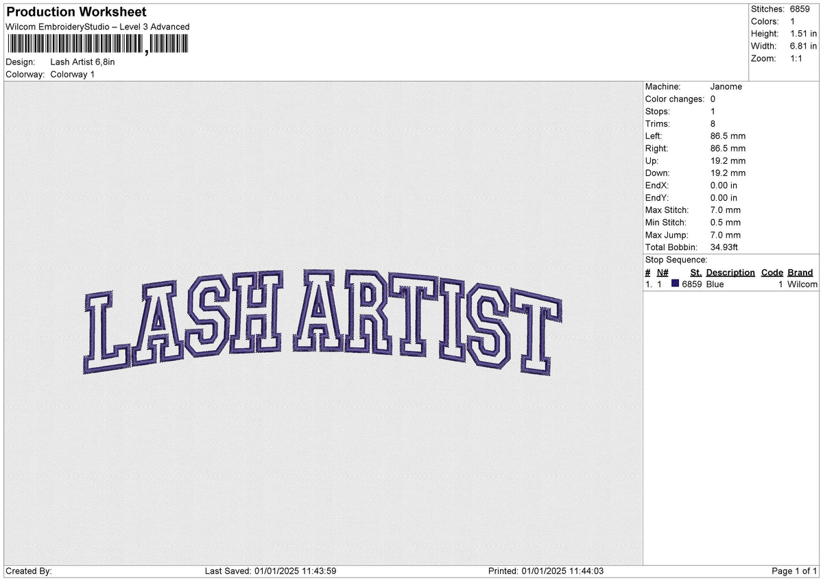 Lash Artist Embroidery File 6 size