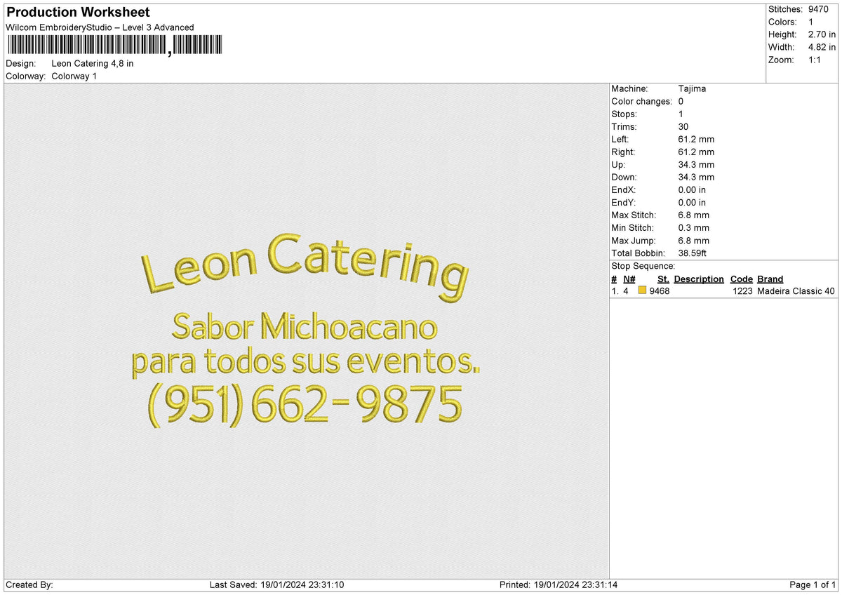 Leon Catering Embroidery File 6 size