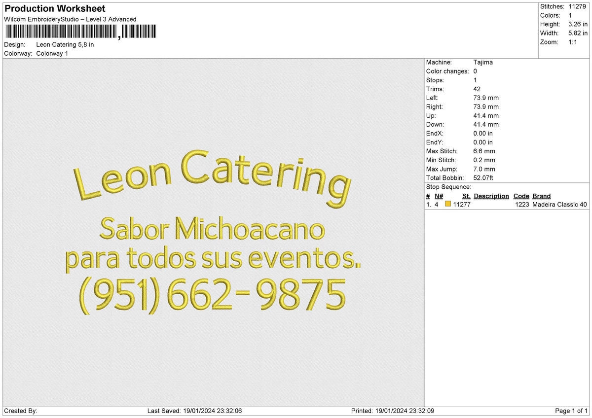 Leon Catering Embroidery File 6 size