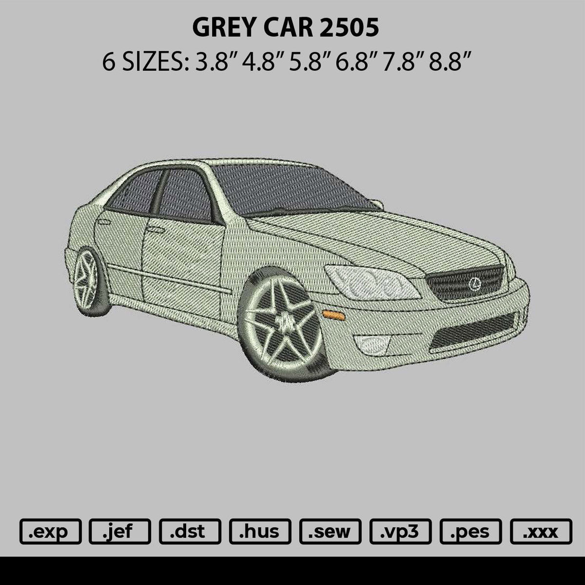 Grey Car 2505 Embroidery File 6 sizes
