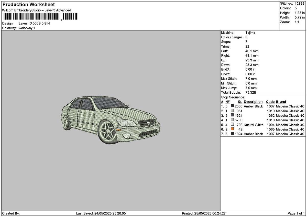 Grey Car 2505 Embroidery File 6 sizes