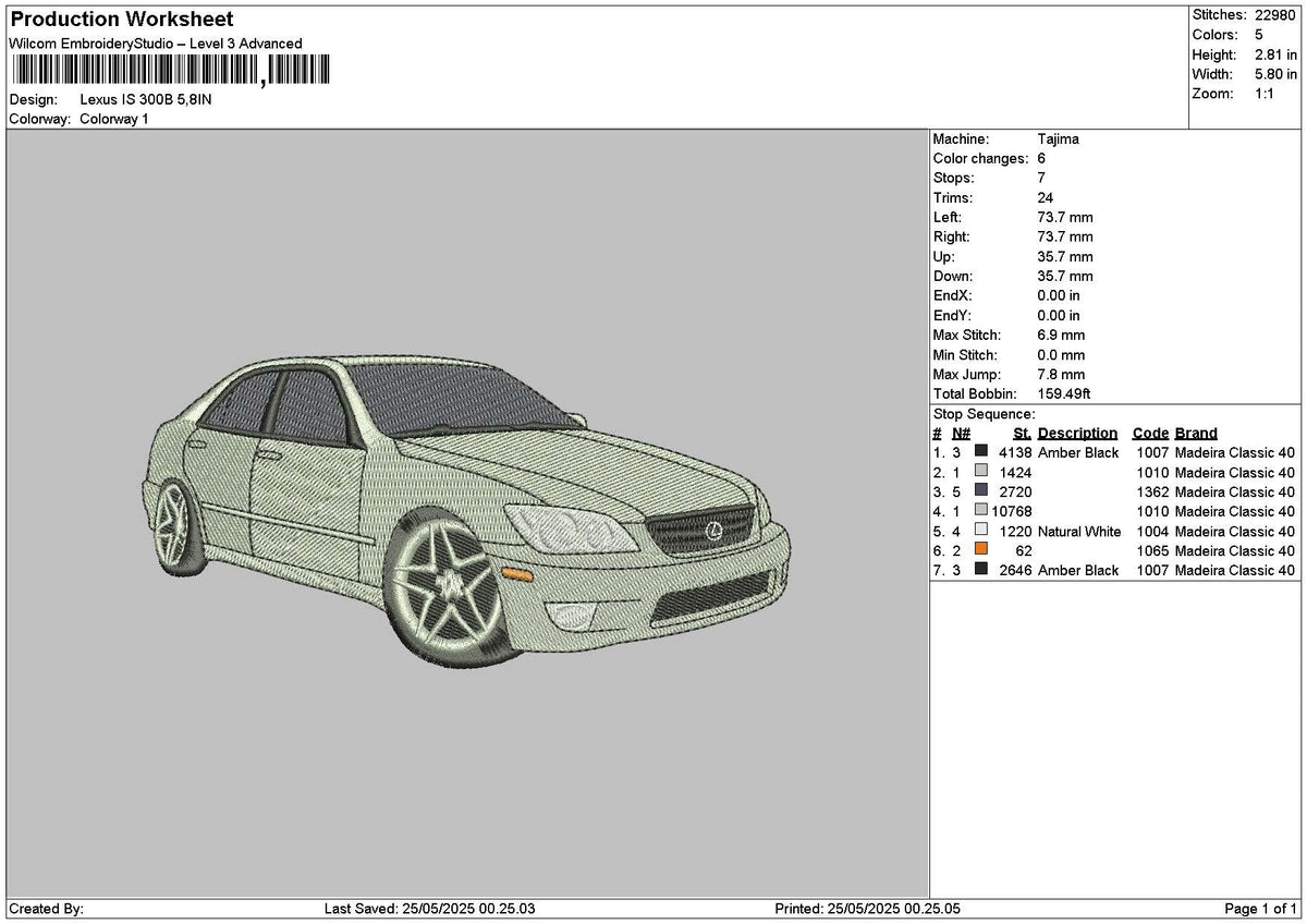 Grey Car 2505 Embroidery File 6 sizes