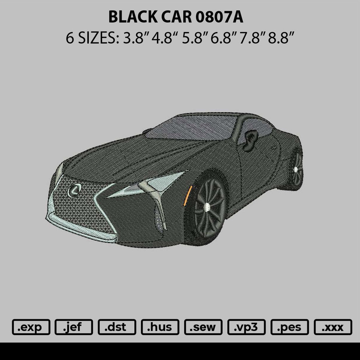 Black Car 0807a Embroidery File 6 sizes