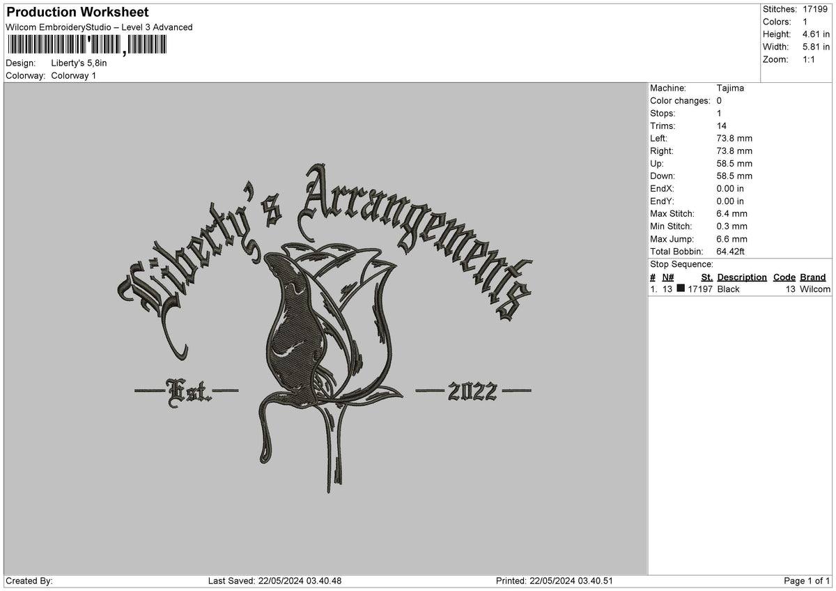 LibertyText Embroidery File 6 sizes