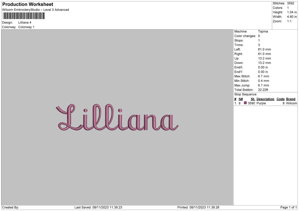 Liliana Embroidery File 6 sizes