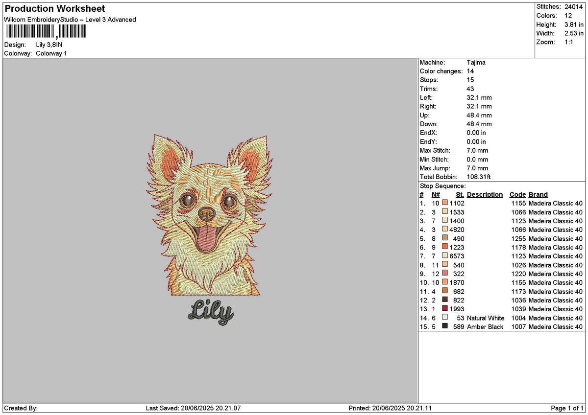 Lily Dog Embroidery File 6 sizes